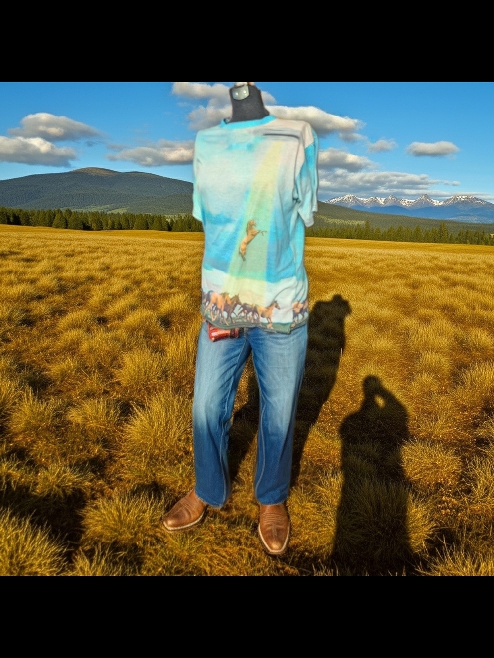 Collectible Society6 Blue "They Love Horses Too" Surreal Art Tshirt Size L